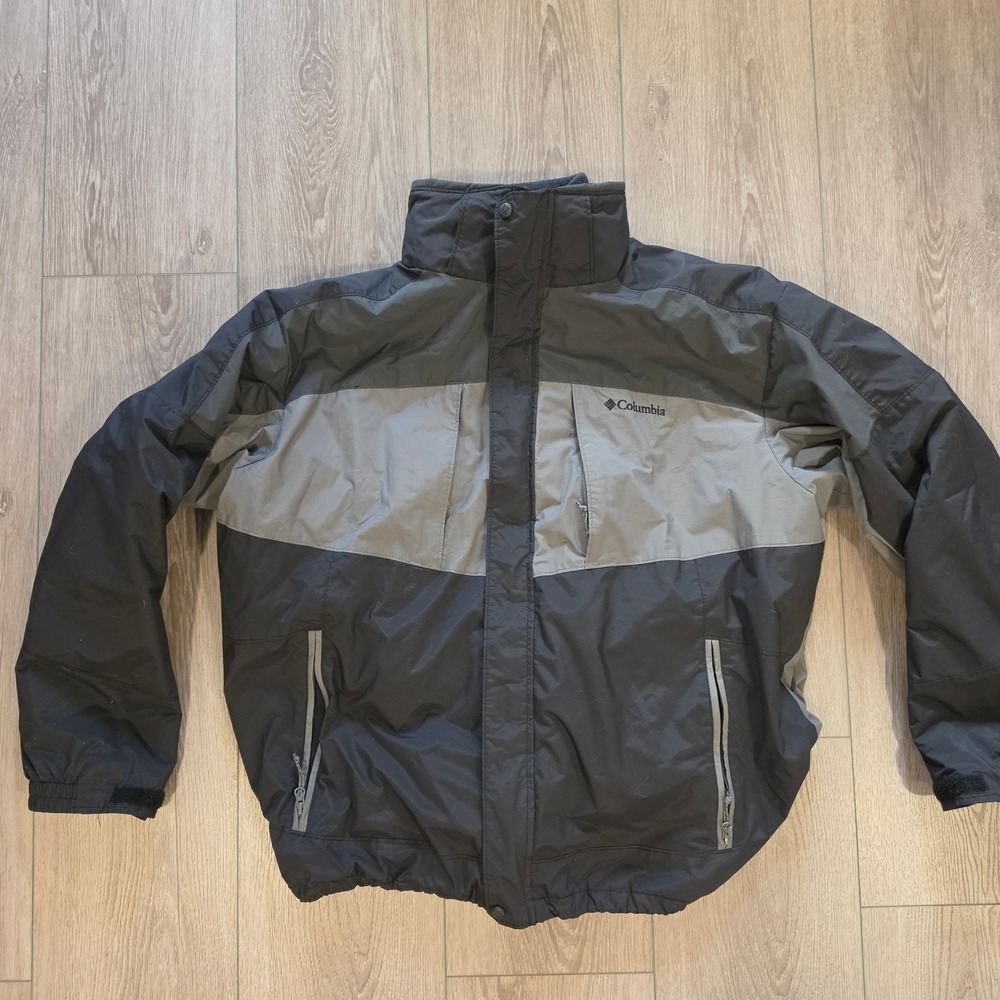Columbia Mens‎ Interchange Jacket XXL Black Grey Colorblock Full Zip Heavy Coat